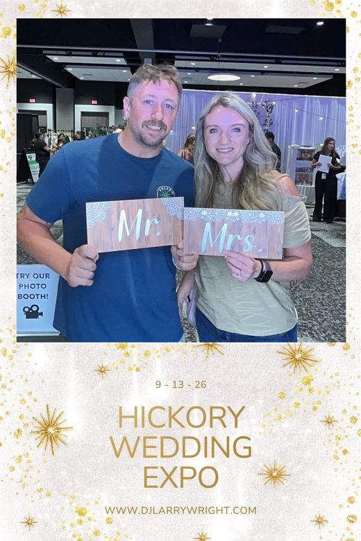 Hickory Wedding Expo print: a couple holding Mr. and Mrs. signs